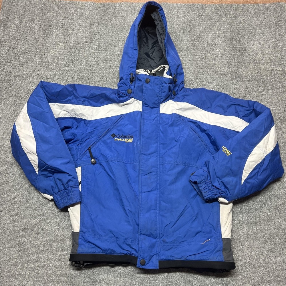 Columbia Challenge Series Jacket Mens Medium Blue Hooded Insulated Ski Snow
